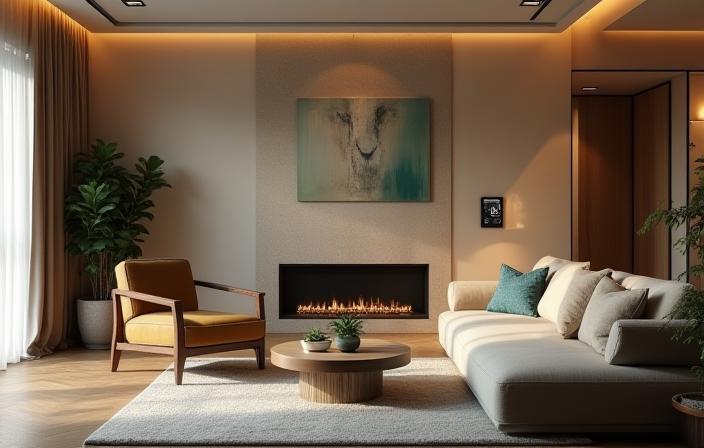 Stilvolles Wohnzimmer mit integrierter Smart-Home-Technologie